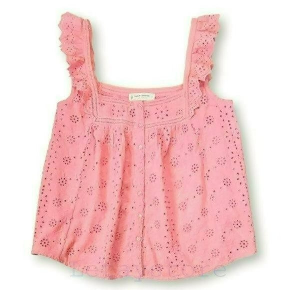 NWT Lucky Brand Embroidered Ruffle Button Down Tank Top - Picture 6 of 10